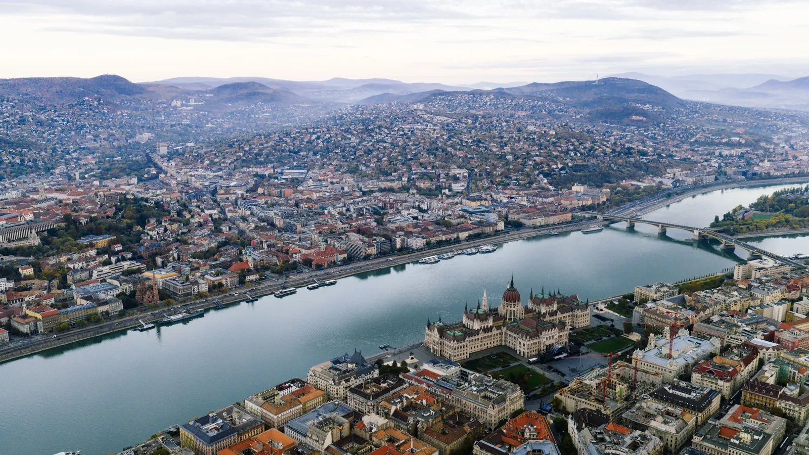 Aerial view of Budapest and the Danube river