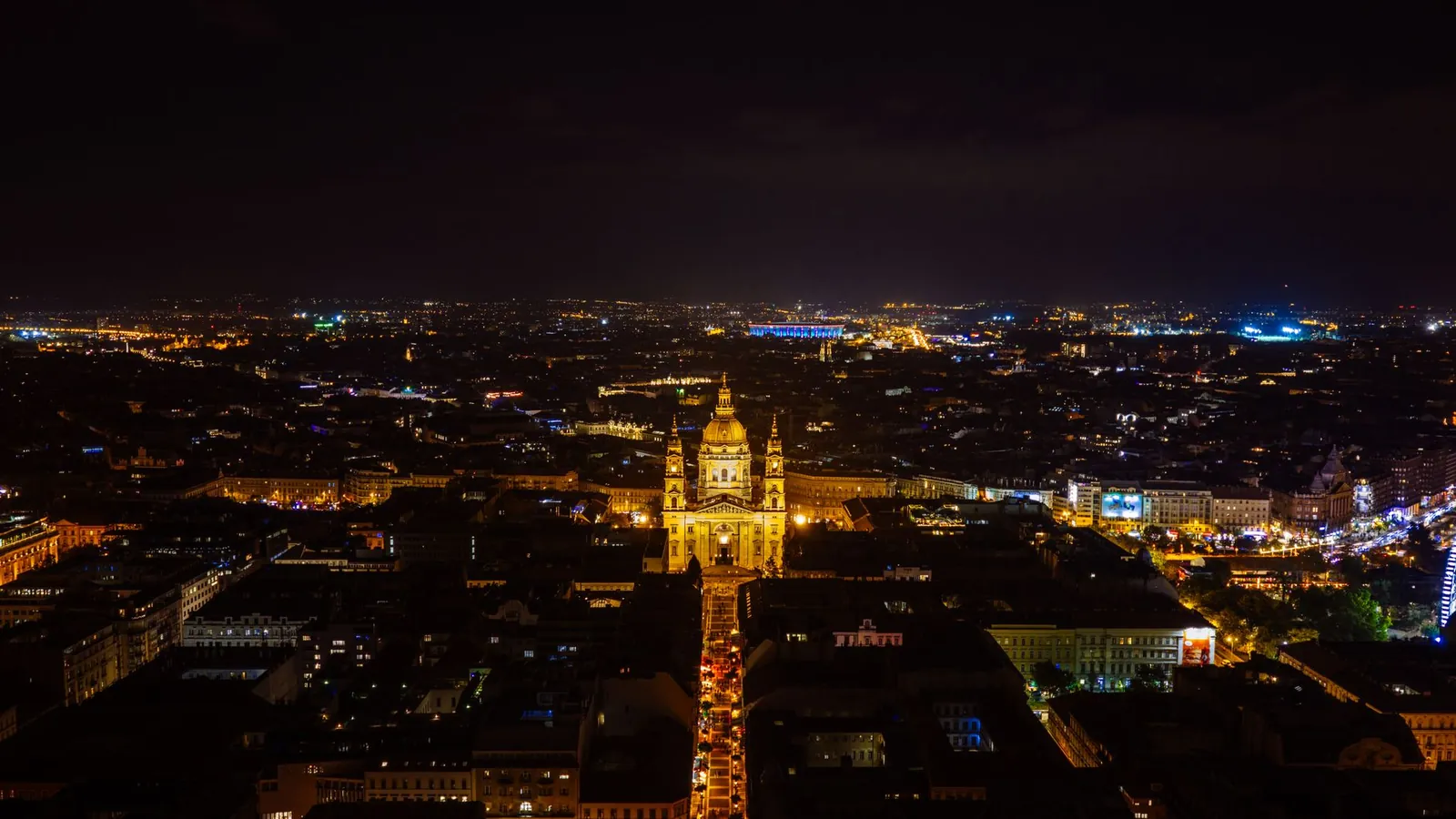 Aerial cityscape of Budapest along the Danube