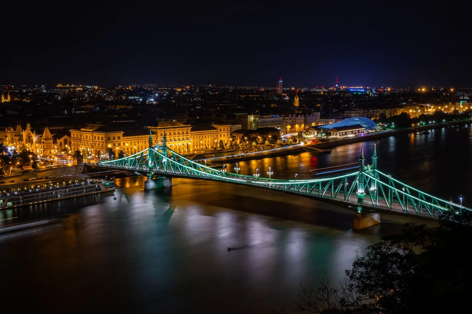 Budapest and the Danube lit up at night